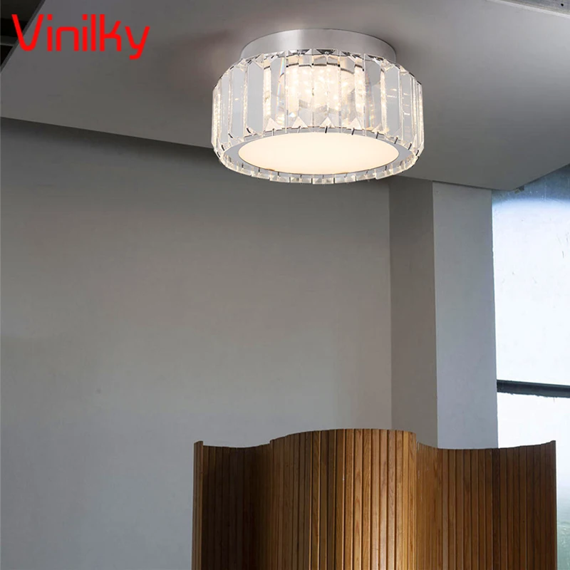 

Modern K9 Crystal Led Ceiling Lamp Luxury Bedroom Home Decoration Round Trichromatic Light for Hallway Chrome Small Chandelier