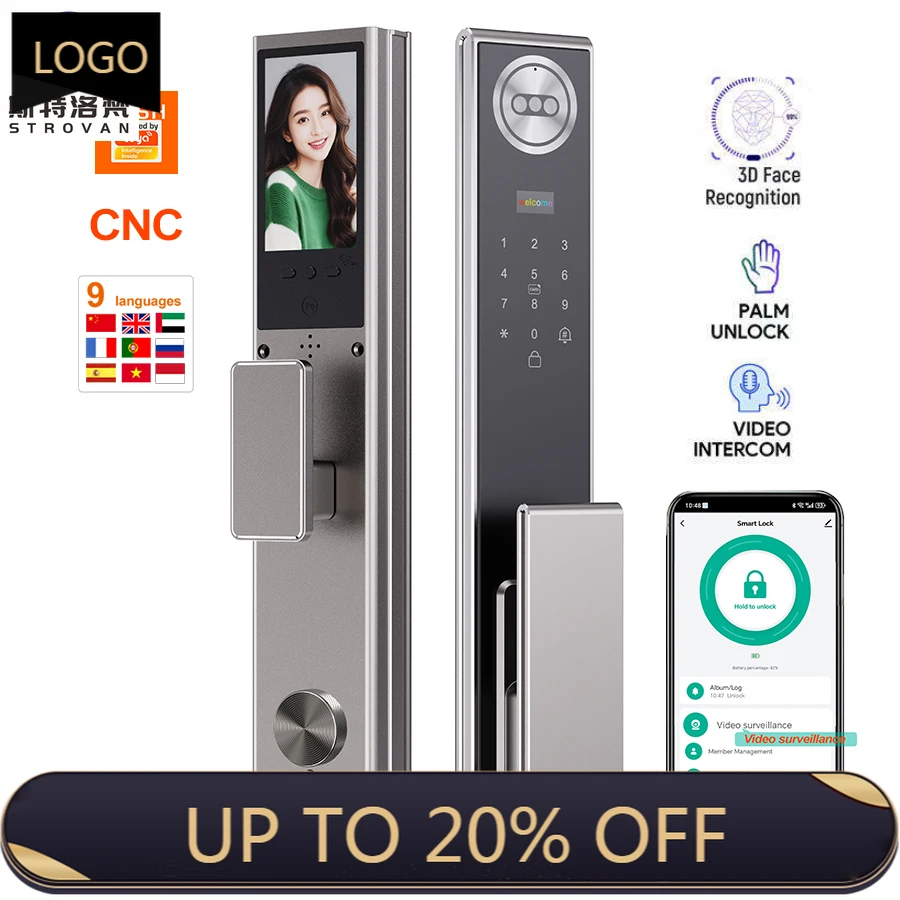 

STLF Home Cnc Biometric Palm Vein Face Recognition Smart Door Lock Video Intercom Fingerprint Tuya App Remote Door Locks