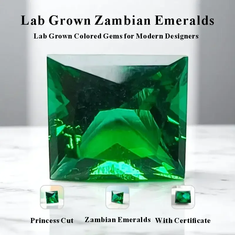 N-Wholesale Laboratory Zambian Emeralds Princess Cut Hydrothermal Hand Cutting With Cracks Inclusions Inside Selectable AGL Cert