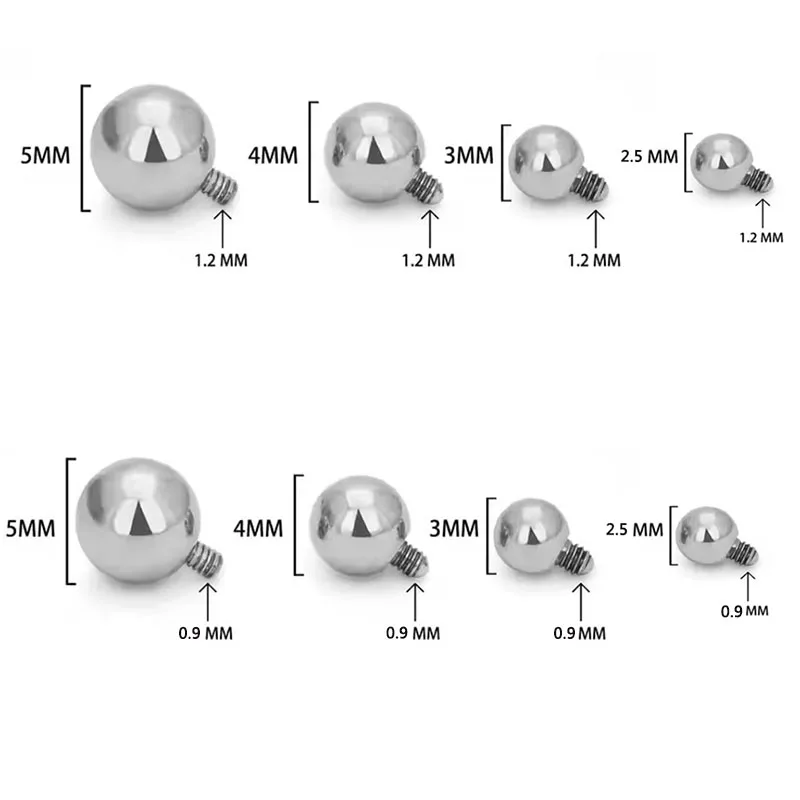 10 шт. ASTM F 136, титановый пирсинг, шариковый аксессуар с внешней резьбой для 0,9 мм-1,2 мм, серьги с резьбой, пирсинг, украшения для тела