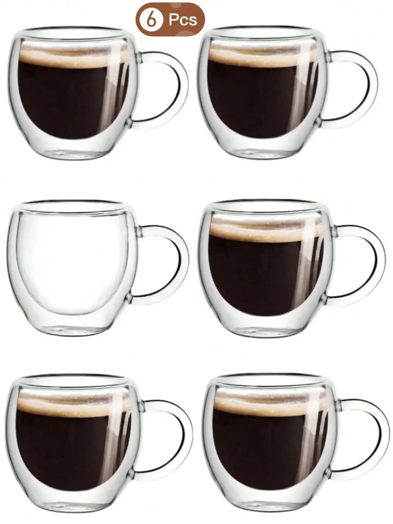 

2/6pcs 2.8oz Double Wall Glass Espresso Cups - Heat-Resistant Insulated Mugs