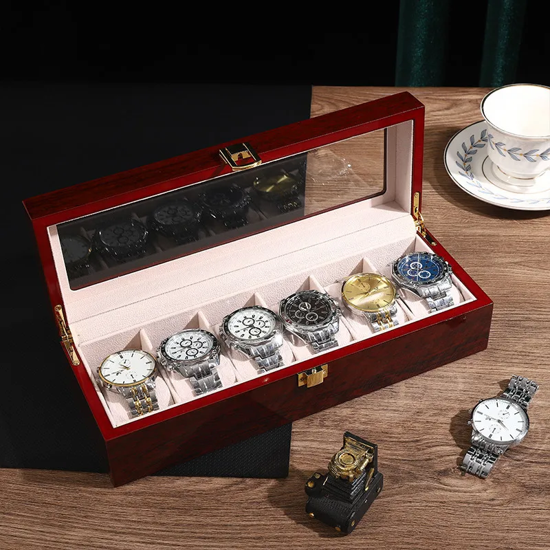 

DELESYS Environmental Protection Wooden Watch Box Chinese Style Red Smooth Wood Red Wood Watch Box Jewelry Watch Protection Box