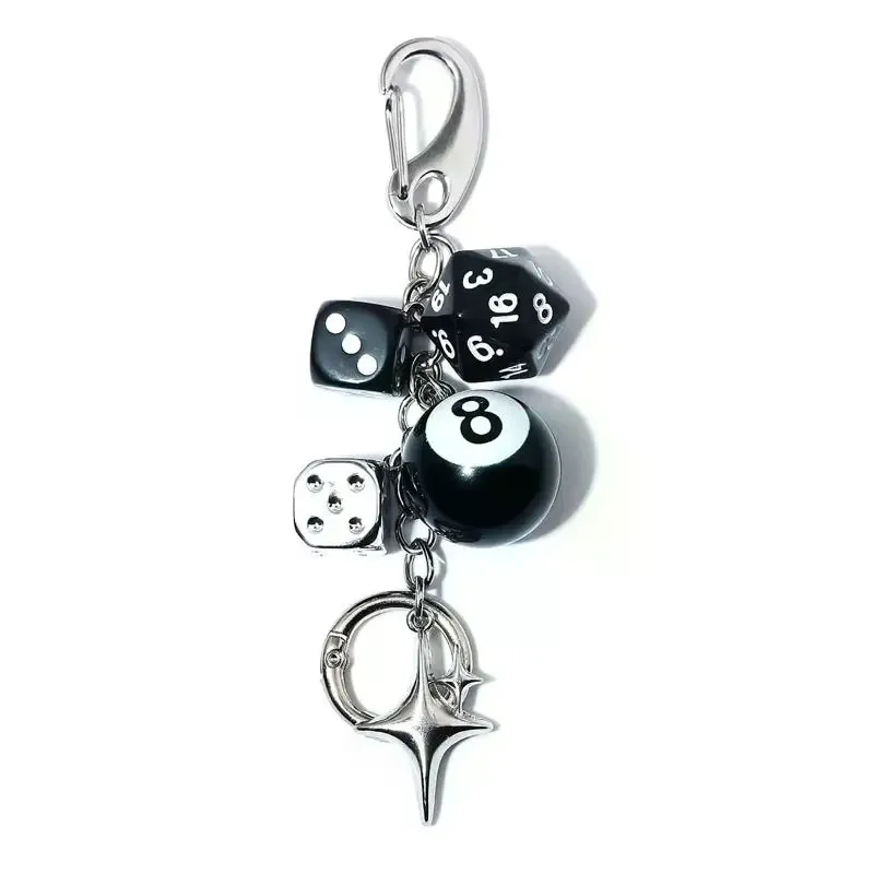 Punk Hiphop Black Dice No. 8 Billiard Keychain Y2K Pink Lucky Dice Starburst Pendant Bag Charms Hanging Ornament Accessorie Gift