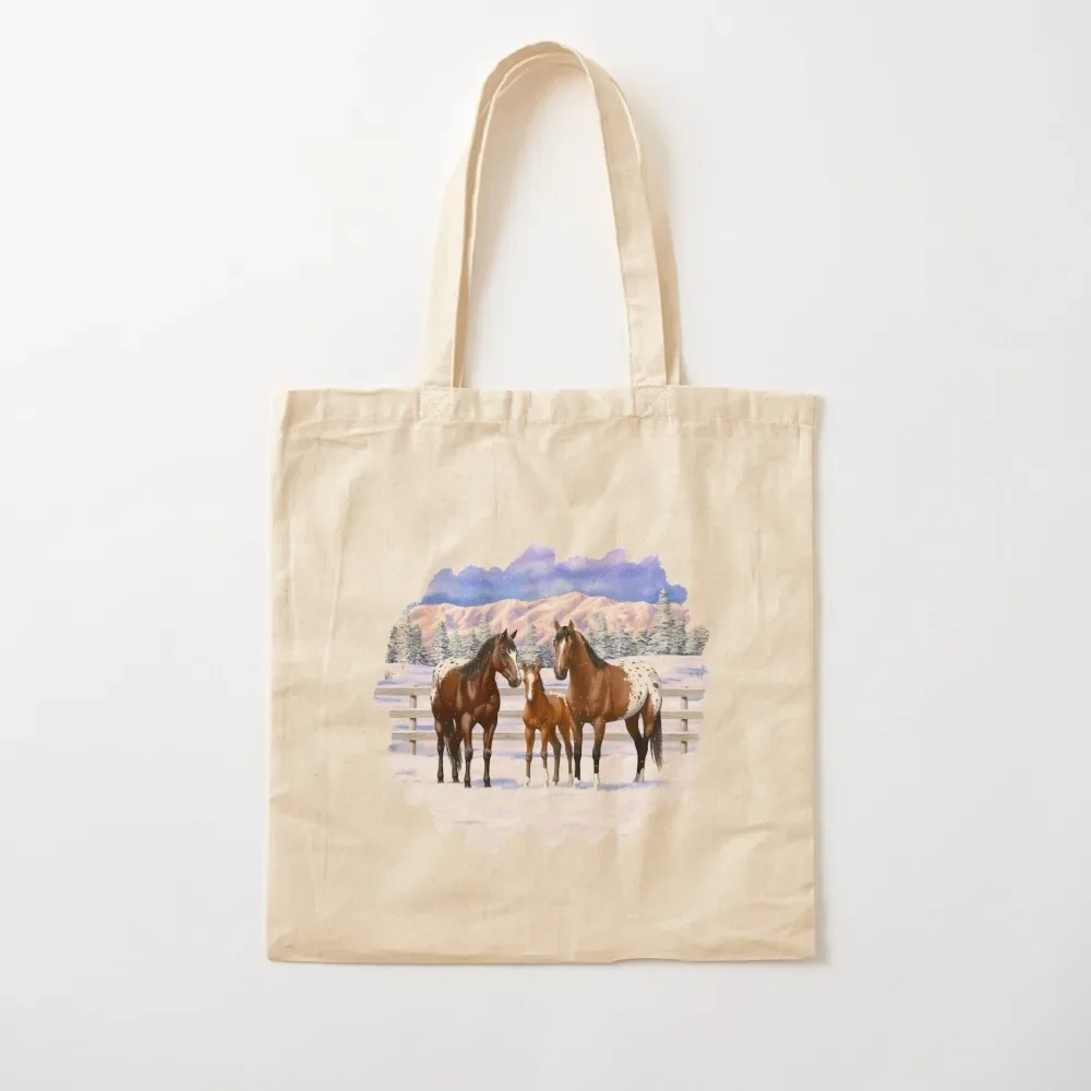 Bay Appaloosa Quarter Horses In Winter Snow Tote Bag shopper bag woman Women bags Tote Bag