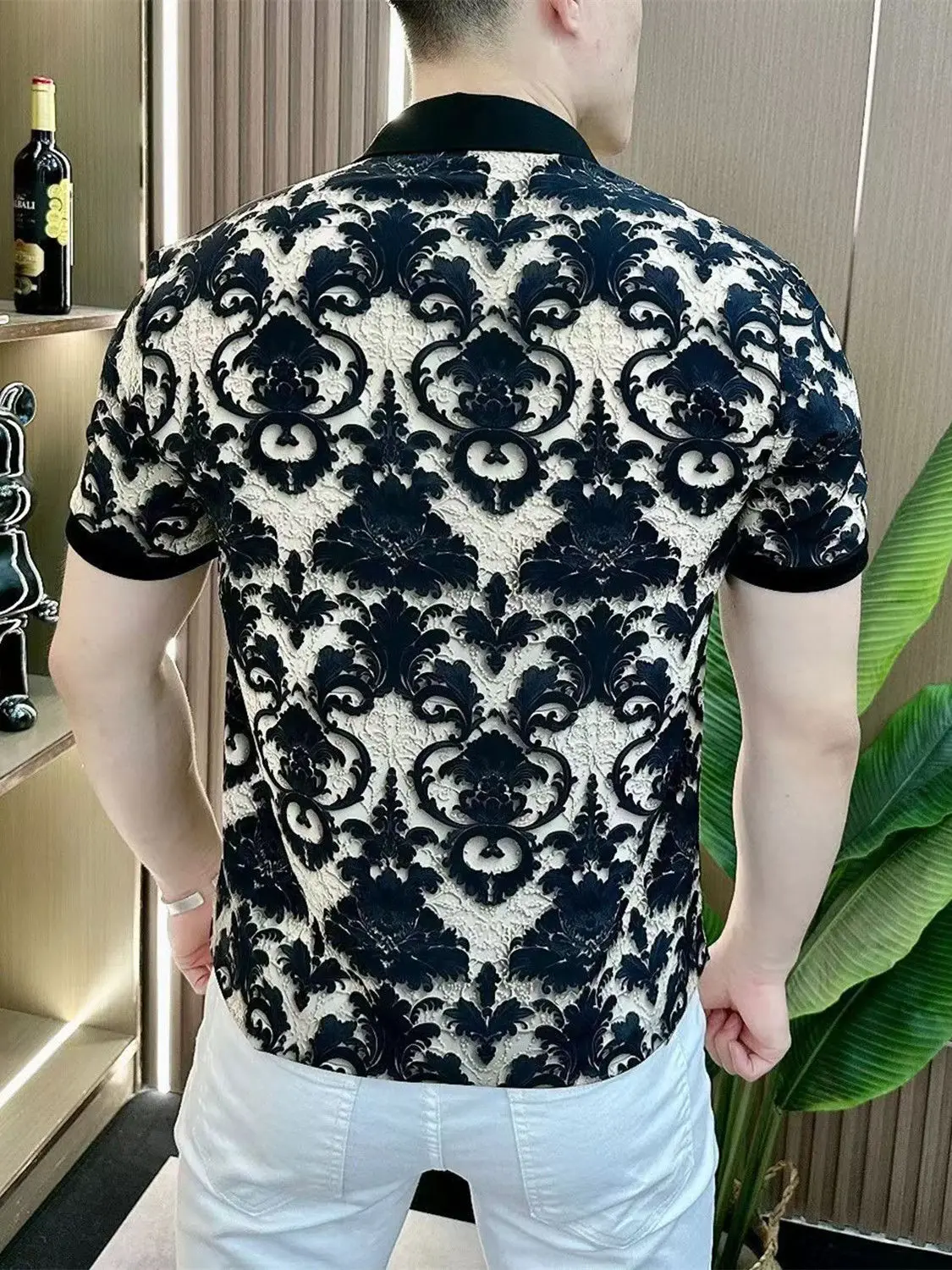 Fashionable and Personalized 3D Printed Short Sleeved Shirt with Lapel for Men\'s Business and Casual Thin Design