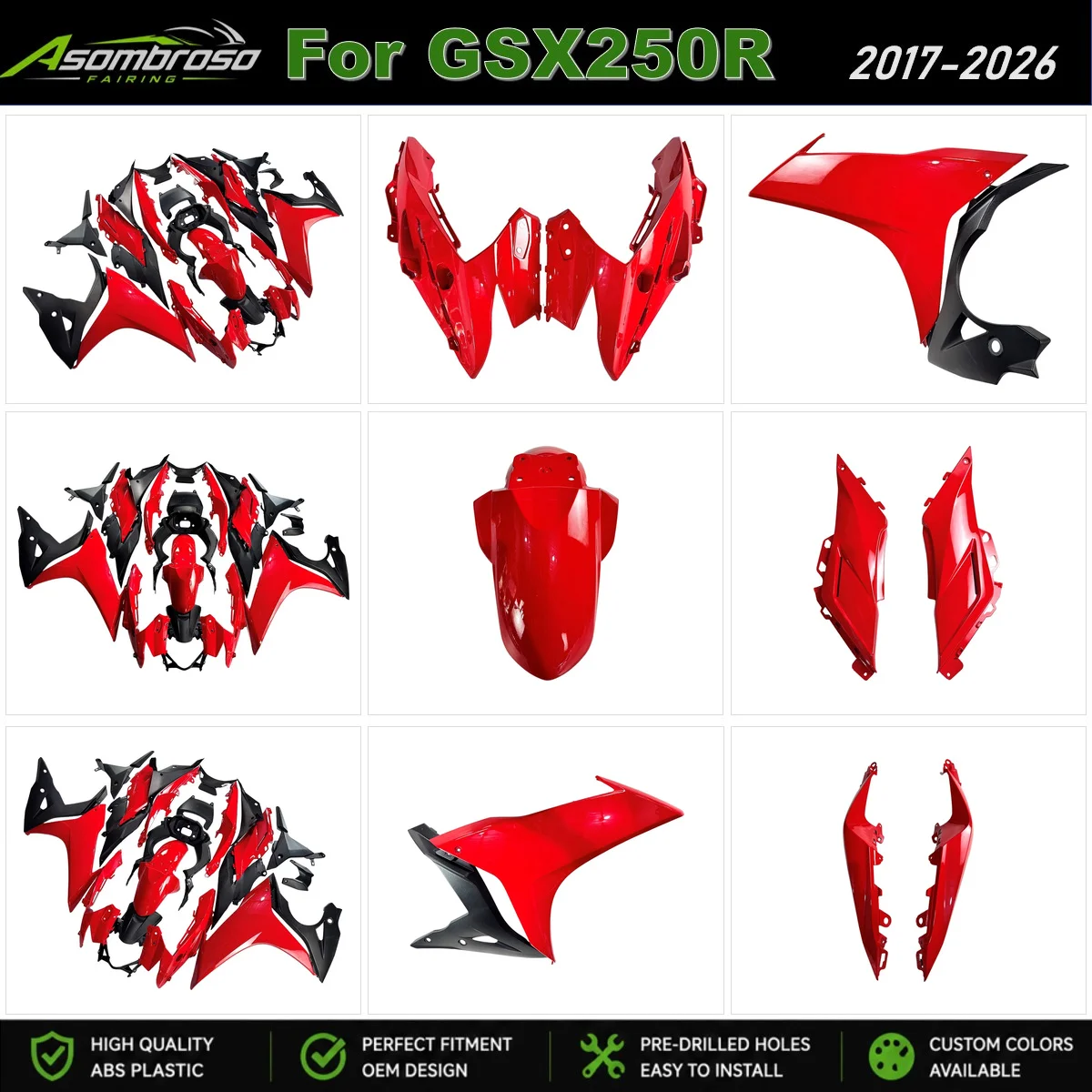 Gloss Red Paint Racing Style Fairing Kit For Suzuki GSX250R 2017-2026 Motorcycle Injection Body Panels