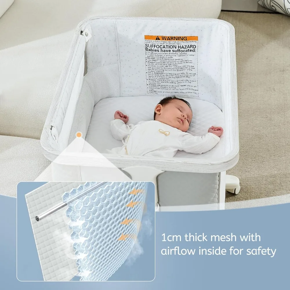 Rocking Bassinet for Baby Electric 3 Motion Automatic Bedside Sleeper Auto Rolling Newborn Cradle Rocks Itself 5 Height Adjustab