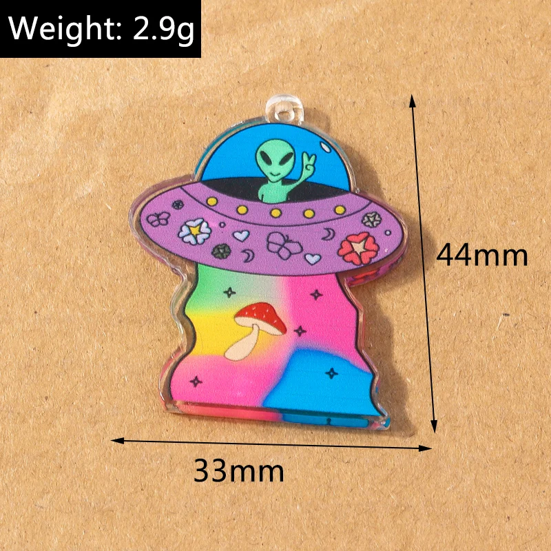 5 Stück 44*31mm Kreative Alien-Schiff-UFO-Anhänger für Halsketten, Ohrringe, DIY-Schmuckherstellung, Zubehör und Materialien – Detail 5