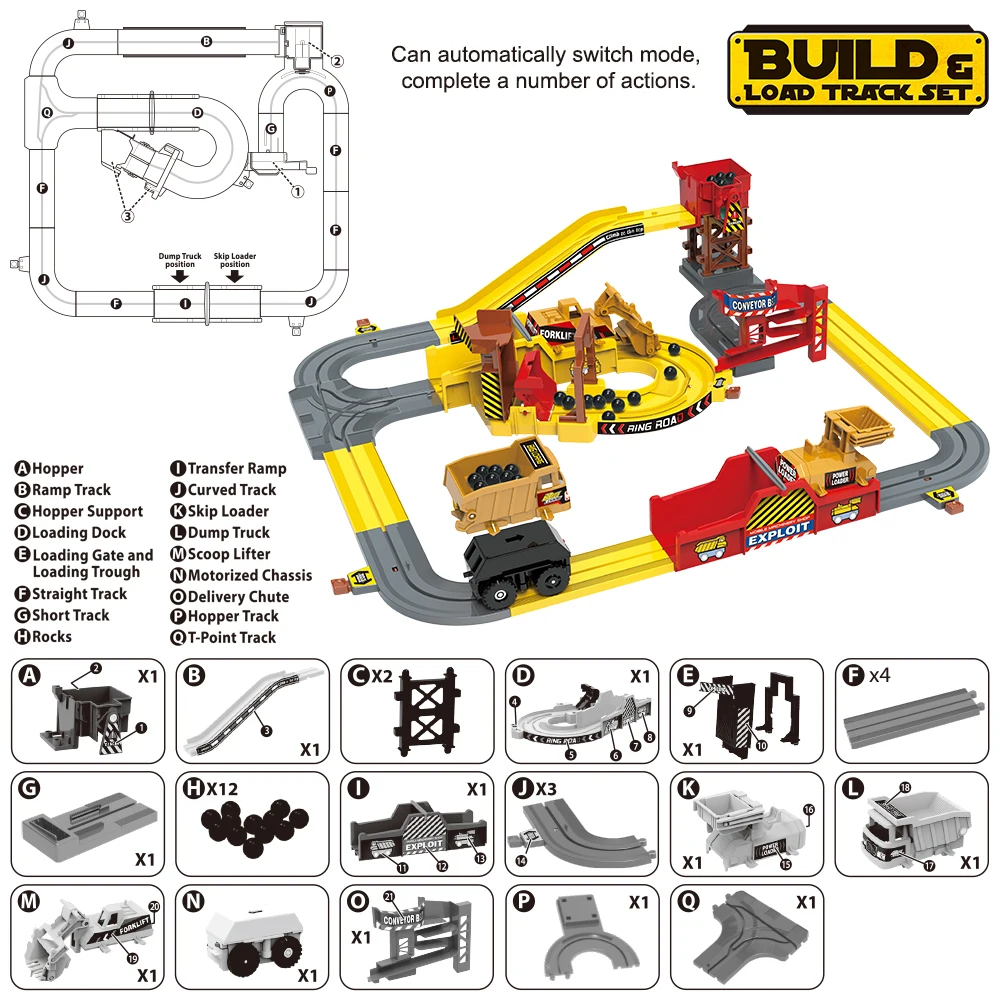 Jouet éducatif de construction DIY pour enfants : Véhicule d'ingénierie STEM, chariot minier, piste ferroviaire d'aventure, blocs de construction, cadeau pour enfants
