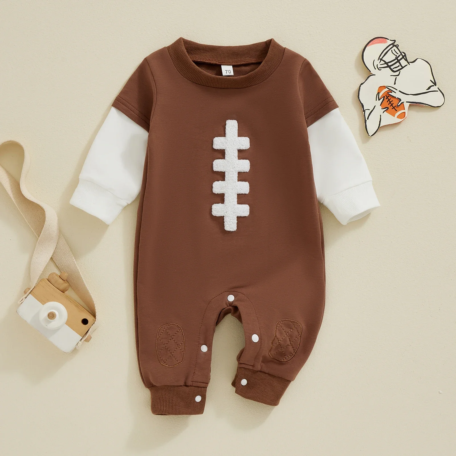 

Baby Boys Jumpsuit Long Sleeve Crew Neck Contrast Color Romper Autumn Newborn Clothes