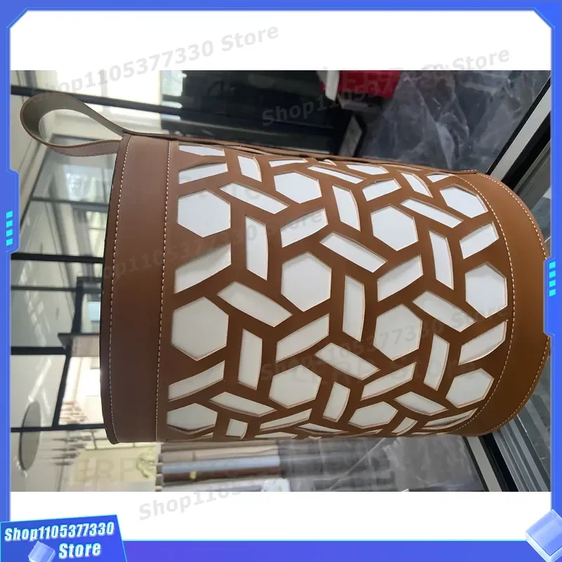 Handwoven Saddle Leather Storage Basket for Home Decor Organizer Bin Natural Cowhide Wicker Tray Desktop Sundries Holder Box