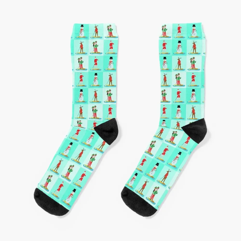 

Paddleboard Christmas Funny Paddleboarding Snowmen Reindeer Elves Santa Claus Socks cotton Men's Socks Luxury Women's