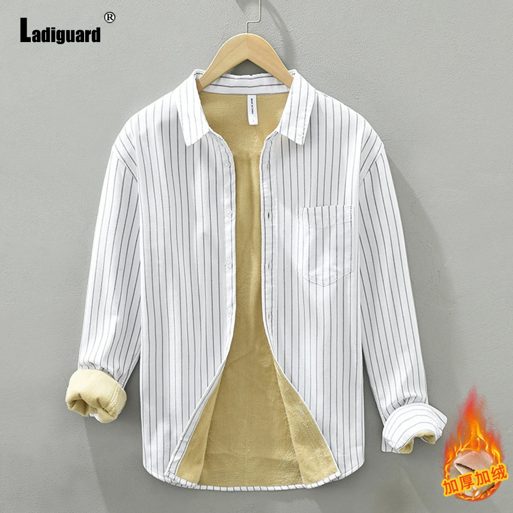 

Plus Size 3xl Mens Fashion Leisure Plush Blouse Kpop Style Casual Shirts Wear Lepal Collar Basic Tops 2023 Winter Warm Outerwear