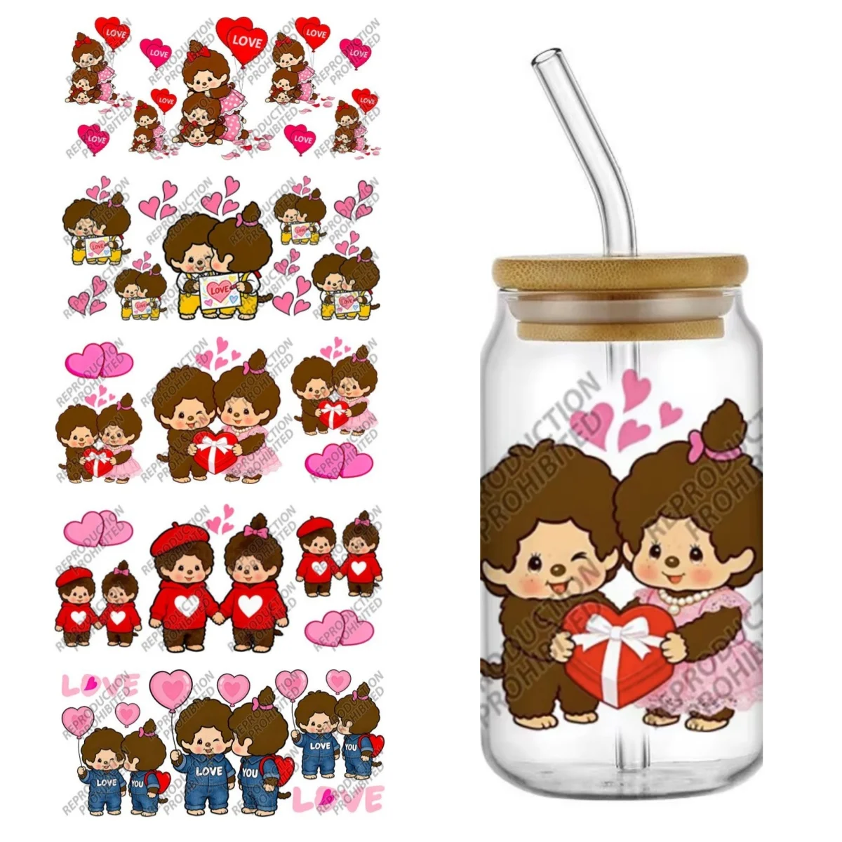 Cartoon plush doll design Transfer Sticker Cute Cartoon UV DTF Cup Wrap for 16oz Libbey Decal Custom Mug Waterproof Sticker