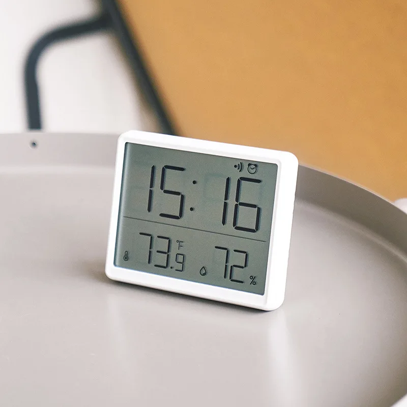 9.3x7.3x1.5cm Digital Alarm Clock Temperature Humidity Hourly Beep Magnetic Sucked Table Clock 12/24H Wall-mounted LCD Clock