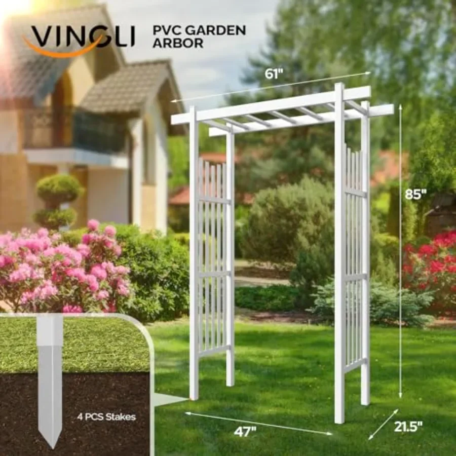 Garden Arbor: Vinyl Wedding Arch for Ceremony Party, Garden Trellis for Climbing Plants, Arch Backdrop Stand for Garden, Backya