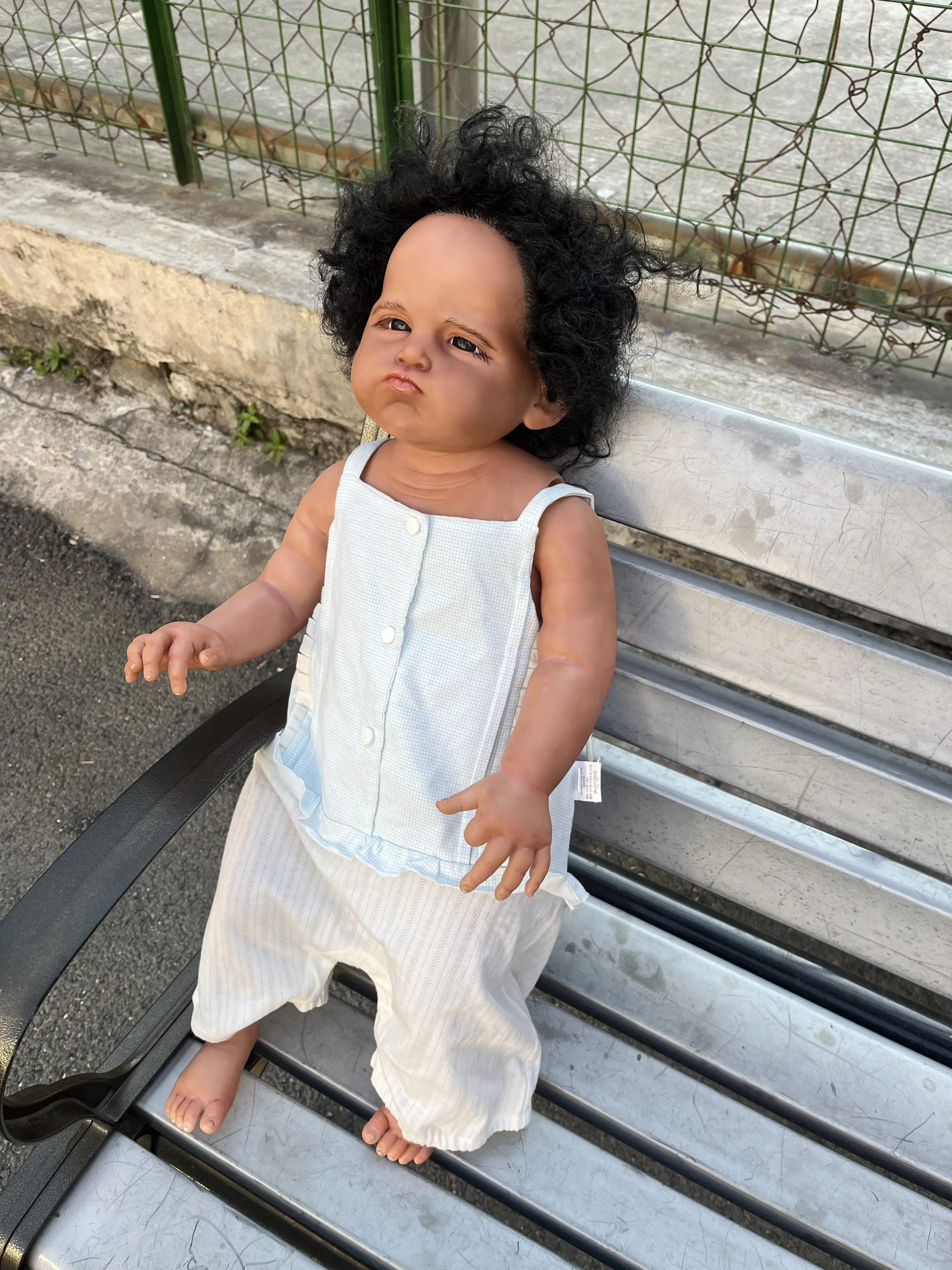 SINO-BB 28inch Reborn Baby Doll Grace about 70cm Dark Skin With Hand-Rooted Hair Already Finished Doll With Beautiful Dress