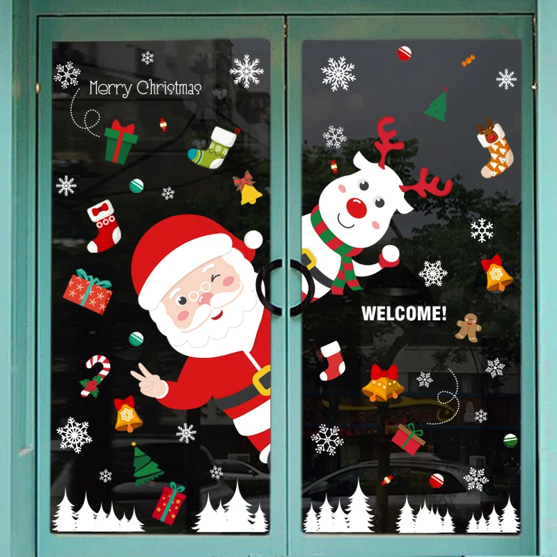 Christmas Snowman Snowflake Santa Claus Windows Sticker Glass Door Decoration Mural Room Home School Decor Electrostatic Decals