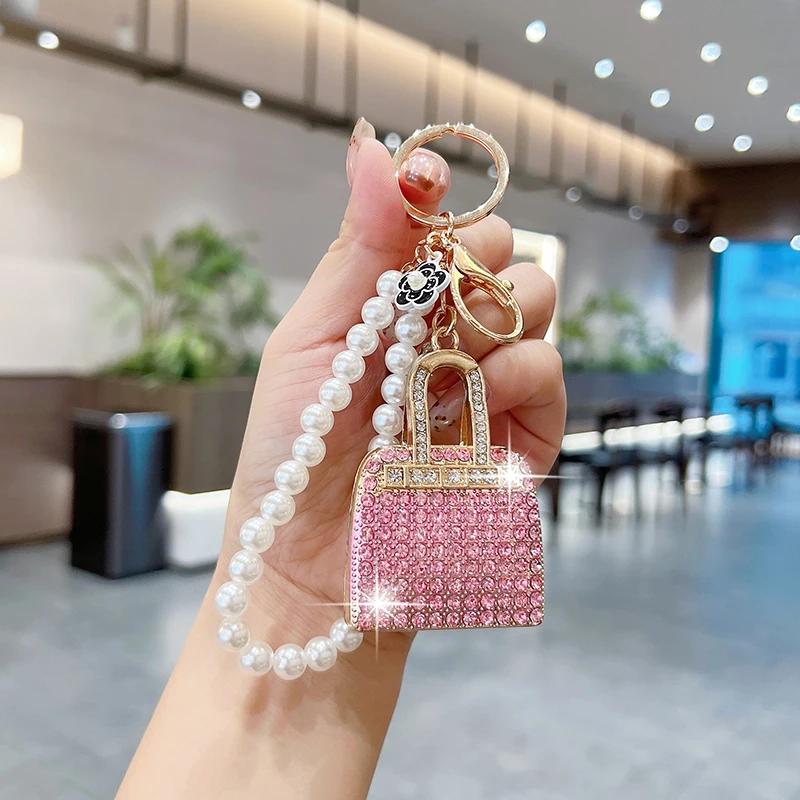Fashion Pearl String Bag Model Keychain Creative Backpack Bag Pendant Women's Car Keychain Ring Gift
