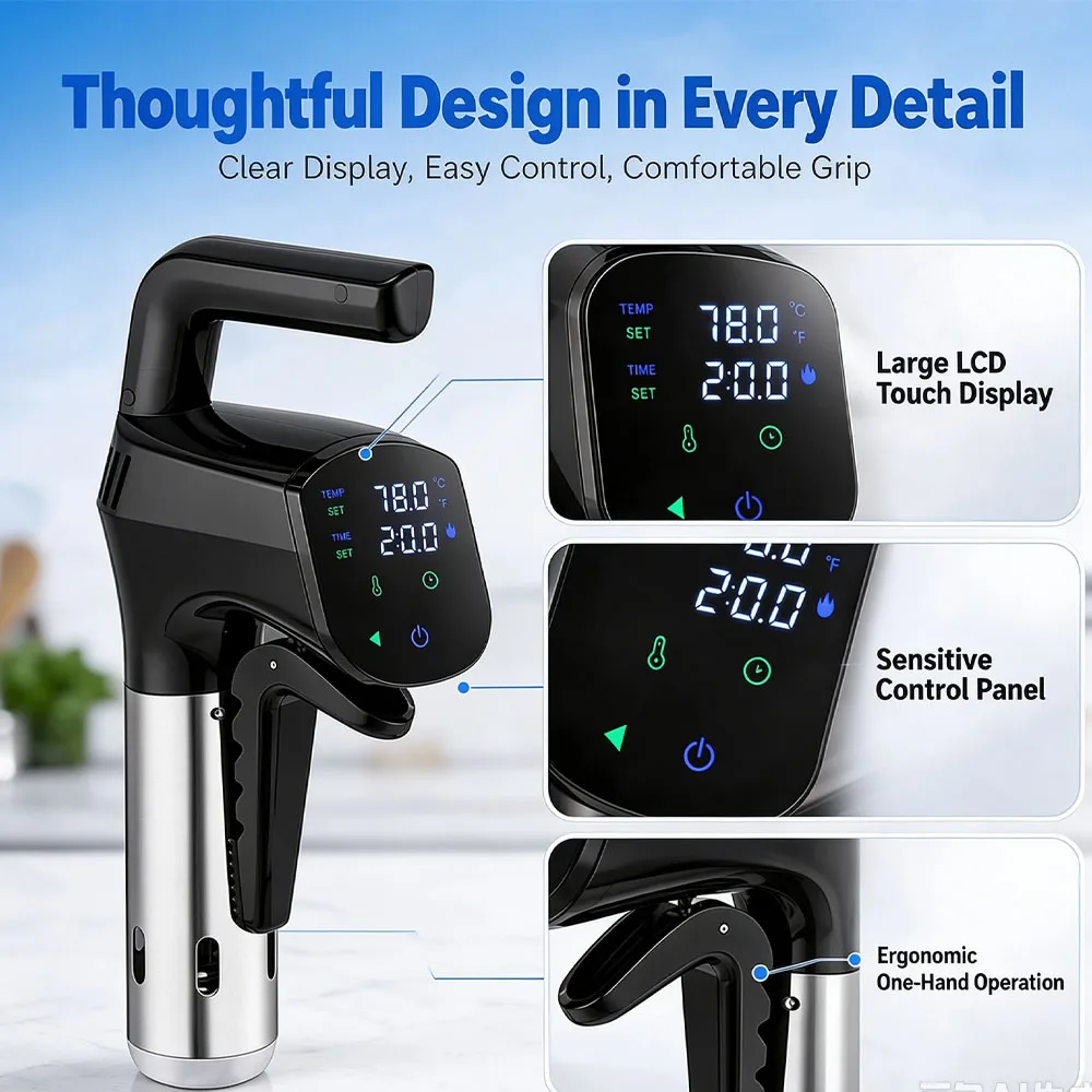 WiFi Sous Vide Cooker 1800W Immersion Circulator IPX7 Waterproof Precision Cooker 25-99°C Smart App Control Slow Cooking Machine