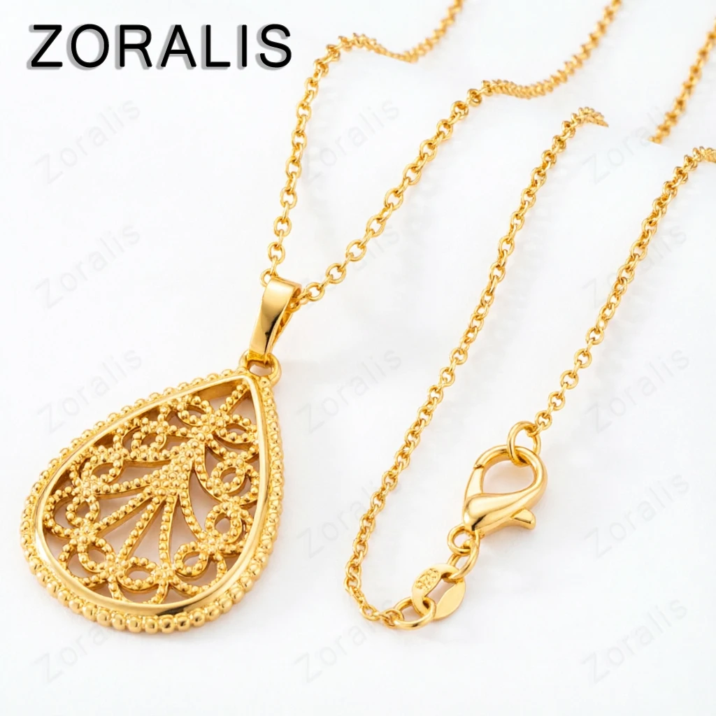 18K Gold Patterned Water Droplet Pendant Necklace For Women necklaces Fashion Birthday Party Wedding Jewelry