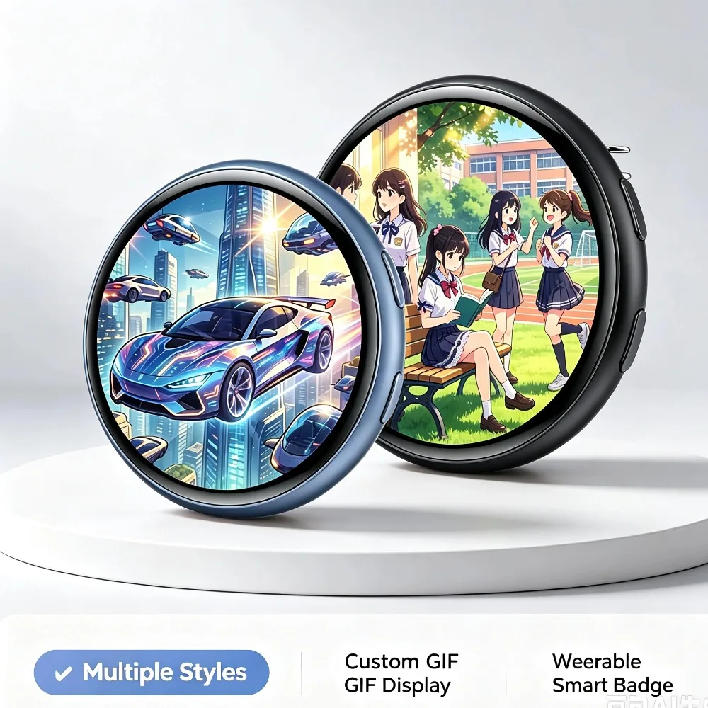 1.5 inch Anime Electronic Badge Display Pin Smart Dynamic Electronic Badge DIY GIF Image Audio Play For Anime Merchandise Gifts