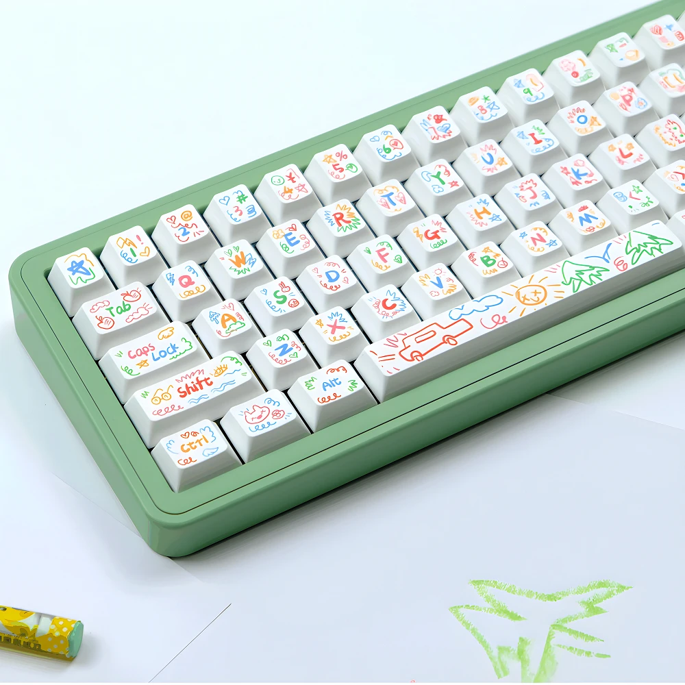 120 Key Doodle Diary Keycap Personality Colored Letter Cherry Outline Keycap for Cherry MX 61 68 104 Mechanical Keyboard