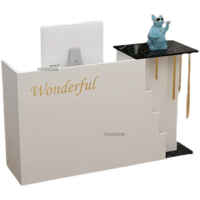 Nordic Light Luxury Wood White Simple Cashier Desk Modern Reception Desk For Store Contemporary Furniture Church Pulpit Podium N