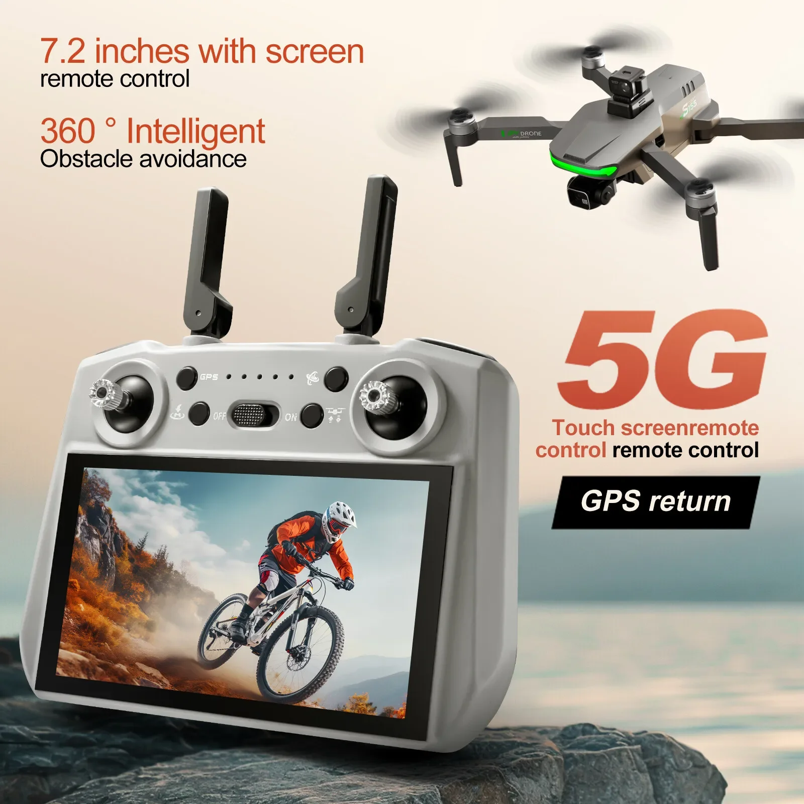 S155 Drone GPS 3KM FPV 3-axis Gimbal 2.7K Dual Camera 360° Obstacle Avoidance Screen Control Quadcopter