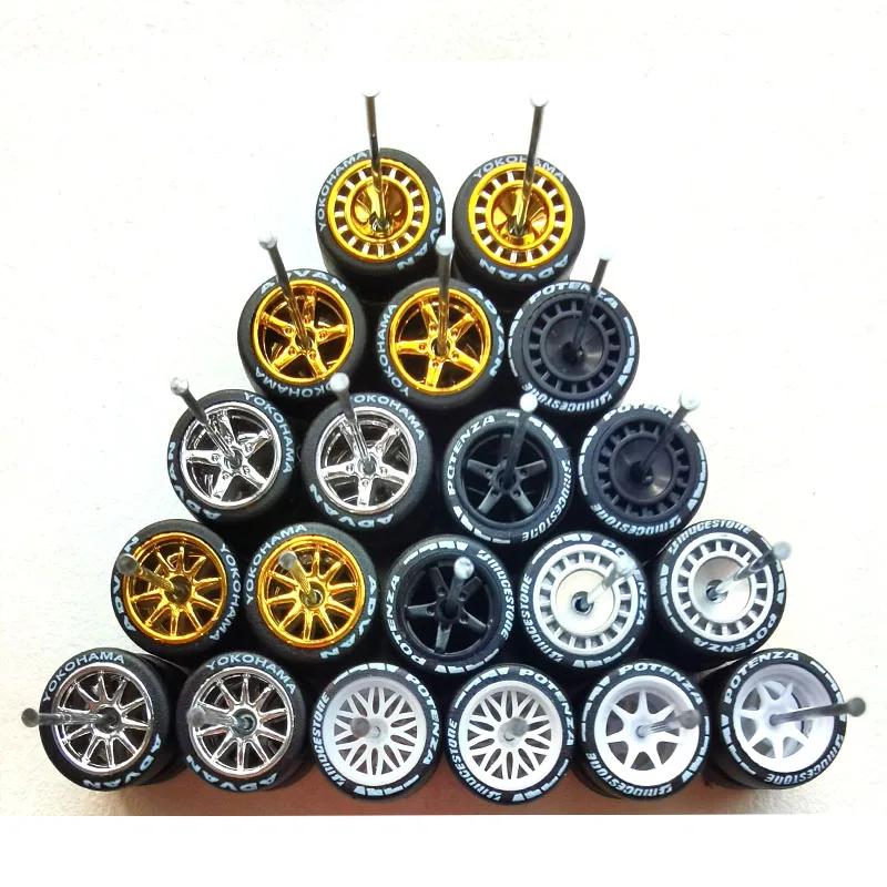 10SETS 2024Y New 1/64 Scale Alloy Car Model Wheels + Separated Rubber tires + Axles for Modified 1:64 Matchbox/HW Model Cars