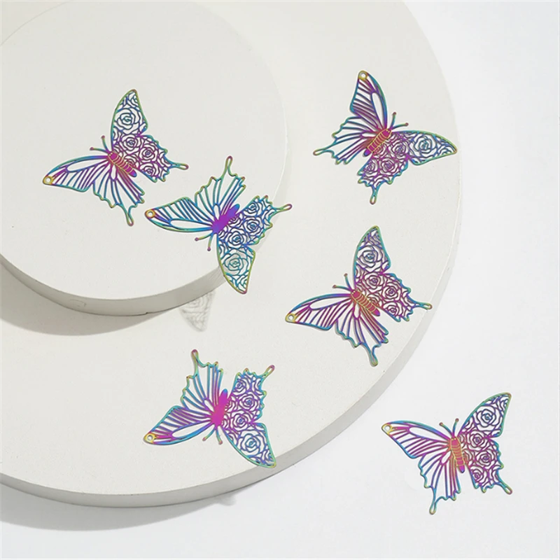 20Pcs/Lot Retro Stainless Steel Colorful Hollow Animal Butterfly Charms Connectors DIY for Earrings Jewelry Findings Accessories