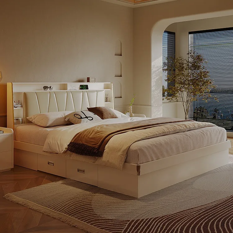 

Storage bed Modern minimalist pneumatic storage bed 1.8 meters Bedroom fabric with drawers