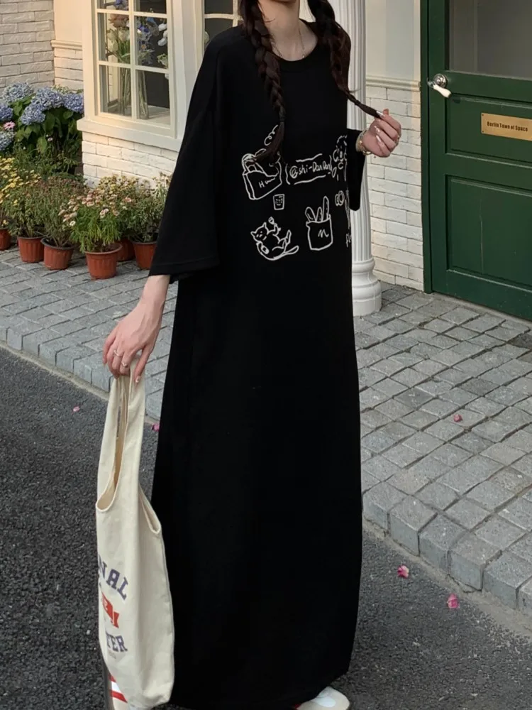 ฤดูร้อน Oversize พิมพ์ T เสื้อผู้หญิงขี้เกียจ Oaf ชุดผู้หญิงเกาหลีหลวม Elegant Vintage สุภาพสตรีชุดผู้หญิง Vestidos