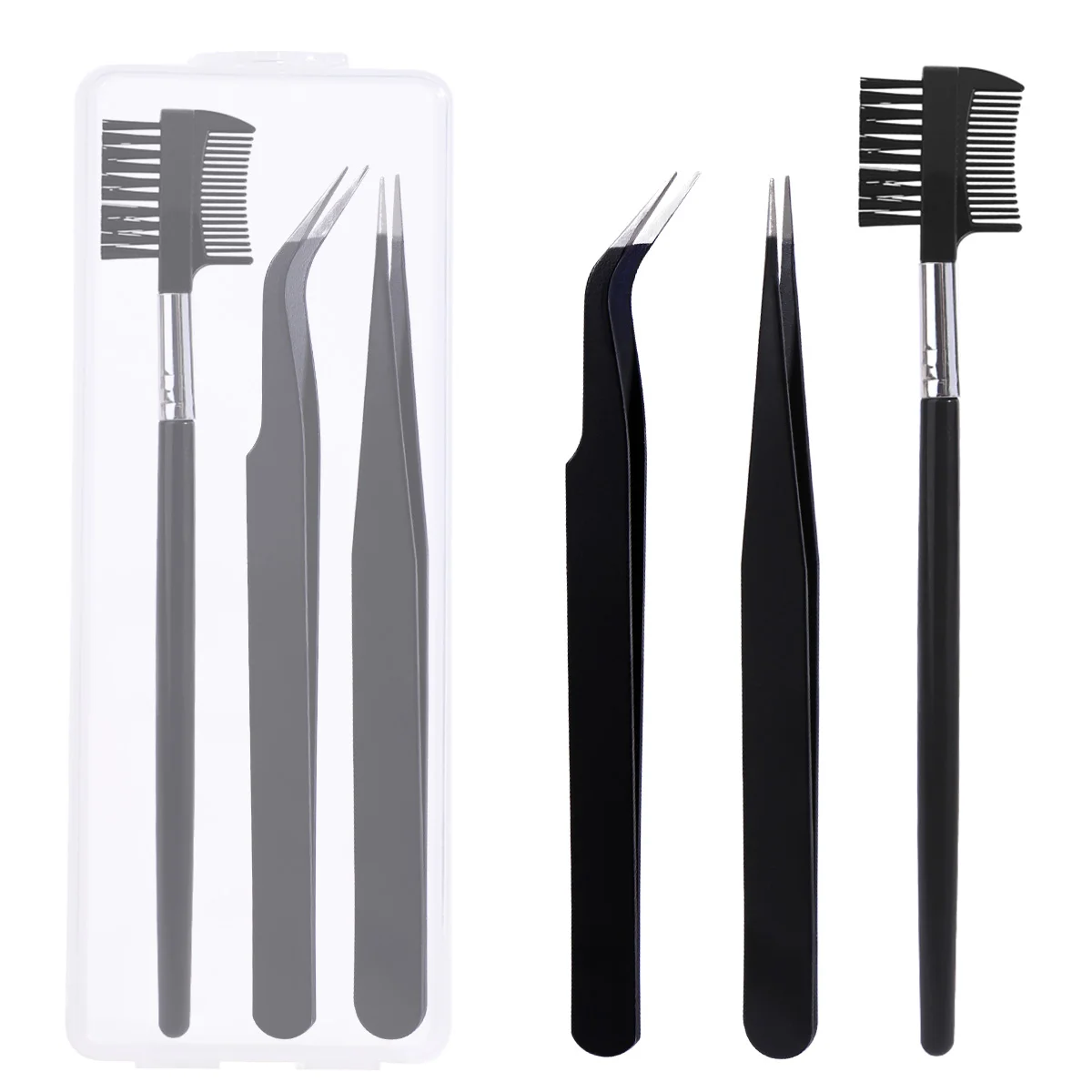 4-teilige Augenbrauenpinzette mit Aufbewahrungsbox, Beauty-Pfropfen von Wimpern und Kämmen, täglicher Gebrauch
