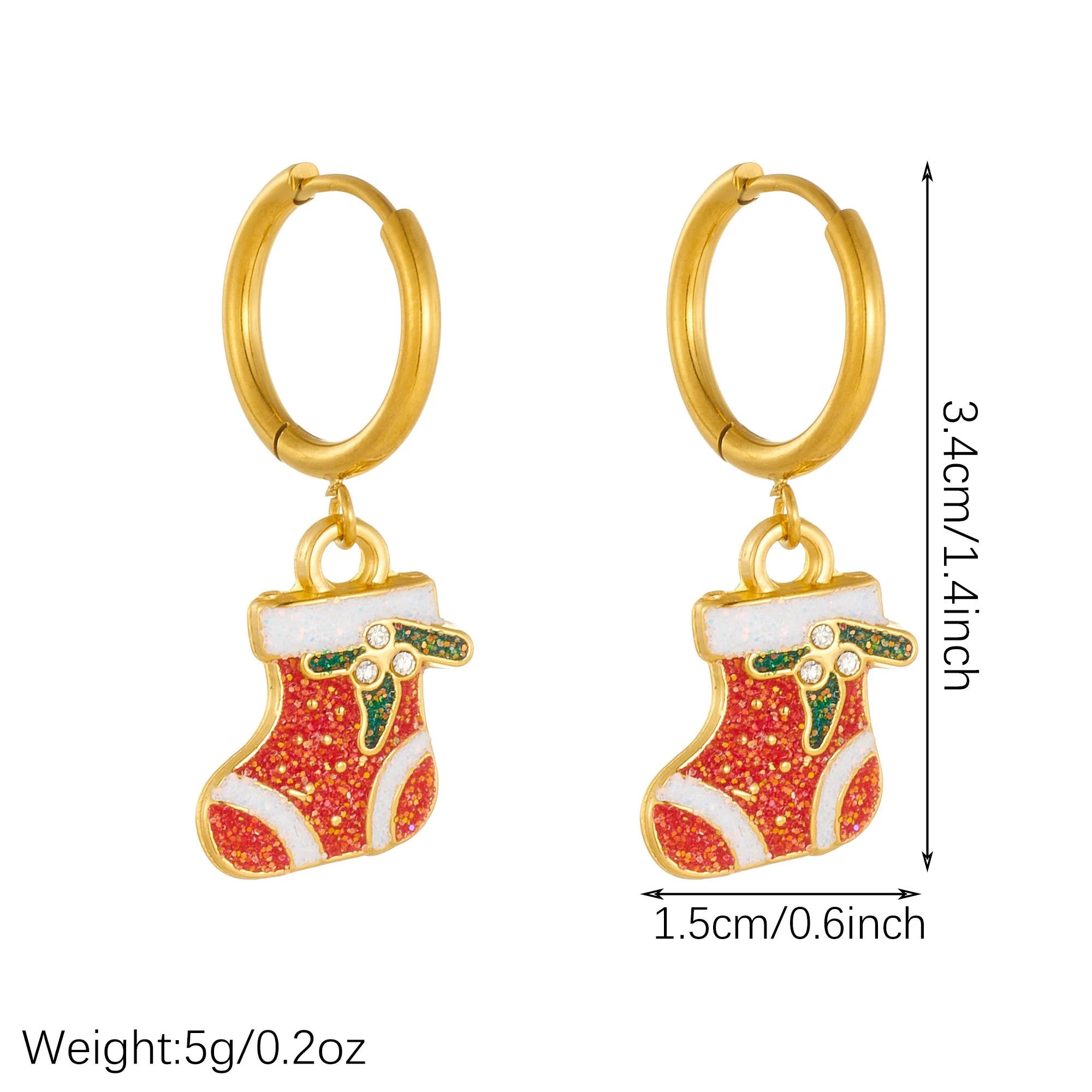 DIEYURO Stainless Steel Cute Glitter Christmas Stocking Hoop Earrings For Women Enamel Drop Earrings Holiday Party Jewelry Gift