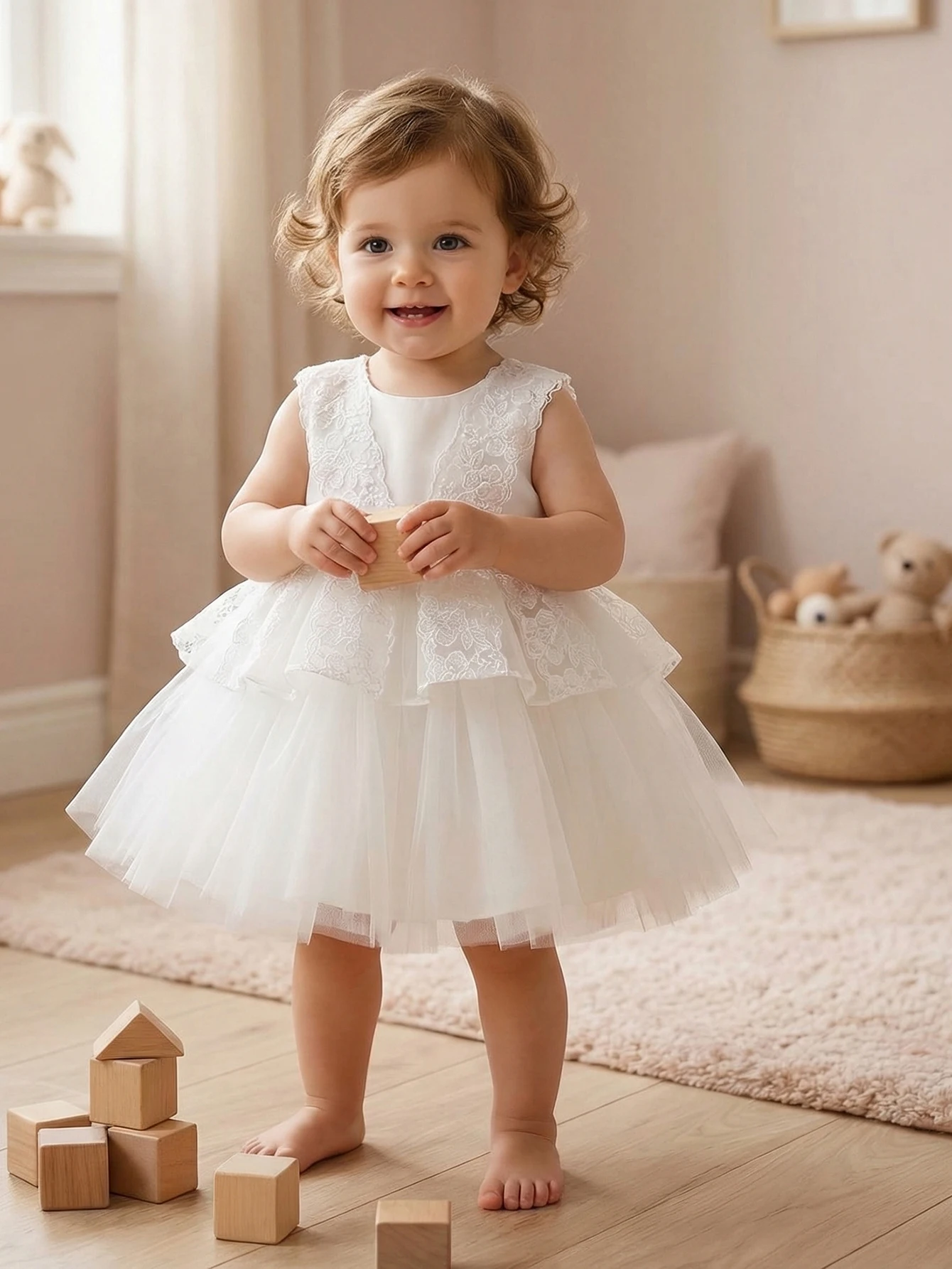 Baby Girls White Baptismal Gown Net Silk Dress with Bow Decorations Birthday Party Dress for Princess,Formal Ball,Daily Wear