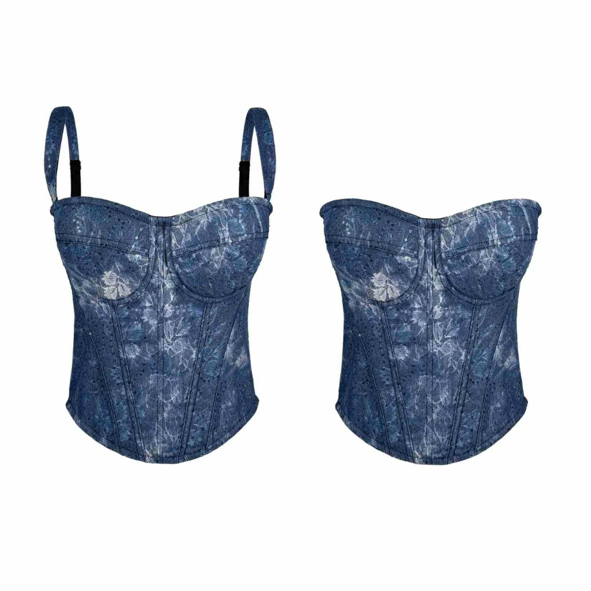 

Denim Blue Sequins Corset Zipper Slim Fishbone Straps Crop Top Y2k Clothing Women Bra Tank Tops Fashion Vintage Party Rave Vests