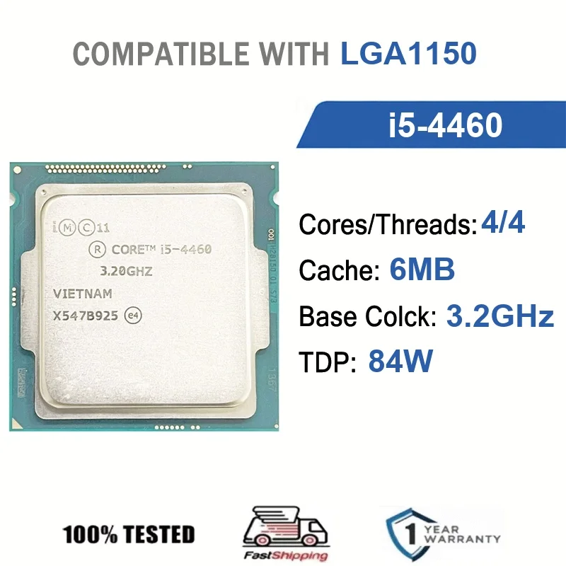 Intel Core i5-4460 4 núcleos 4 hilos 3,2 GHz 84 W 6 MB de caché 22 nm LGA1150 SR1QK DDR3 1600 MHz Haswell HD Graphics 4600