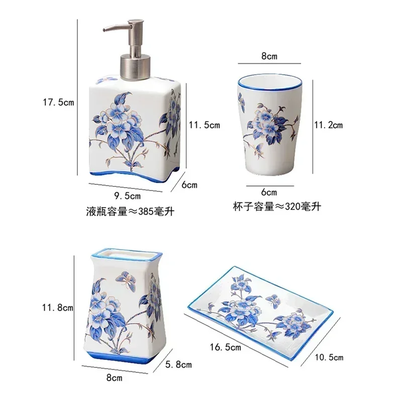 China-Chic Set di tazze per collutorio in ceramica blu e bianca Set di servizi igienici per la casa Set di tazze per spazzolino da denti per coppie, arredamento per il bagno