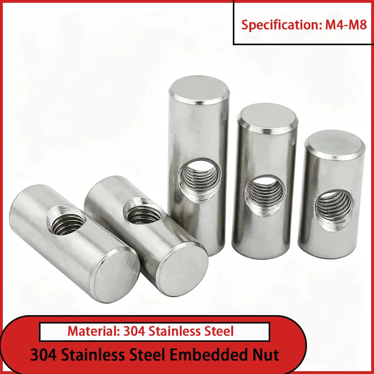 304 Stainless Steel Cross Hole Dowel Barrel Hammer Nut Special T-nut Screws M4 M5 M6 M8