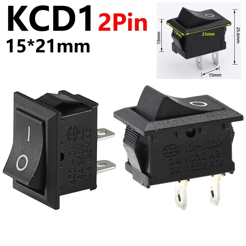 5/20/100Pcs KCD1 15*21mm 2Pin ON-OFF Boot-form Schalter 10*15mm Snap-in Rocker Schalter KCD Schalter