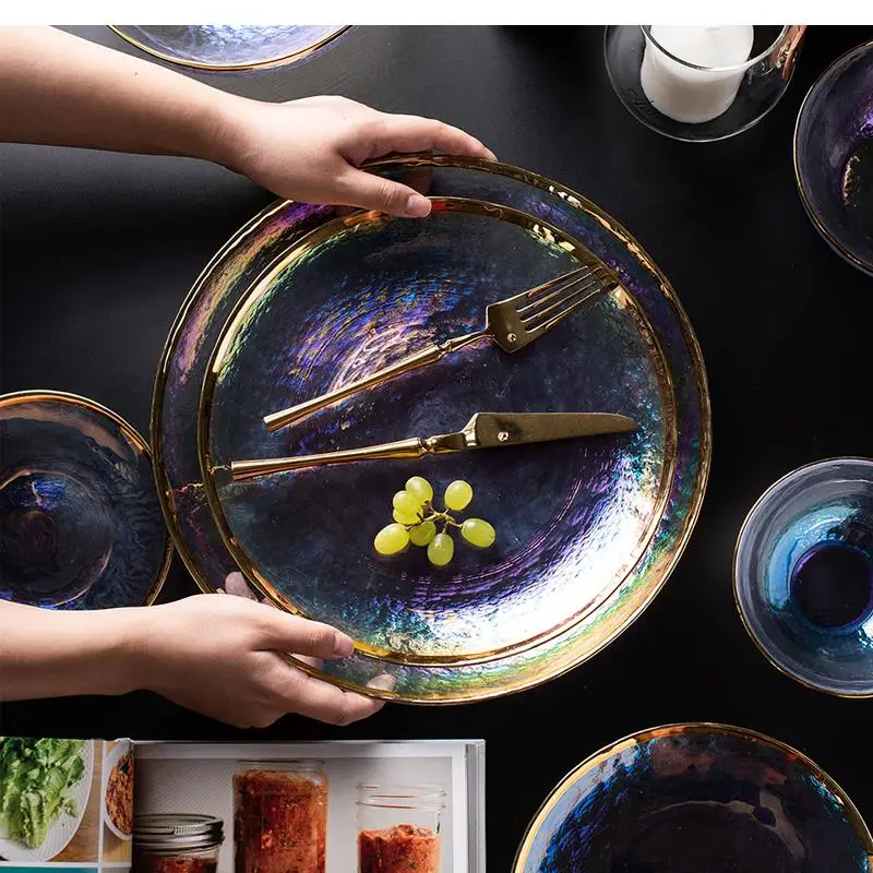 Nordic Style Phnom Penh Glass Tableware Western Steak Plate Salad Flat Banquet Display Restaurant Supplies