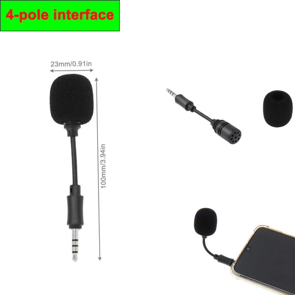 ميكروفون صغير بمقبس 3.5 ملم وسعة مرنة للهاتف المحمول والكمبيوتر المحمول والكمبيوتر المحمول