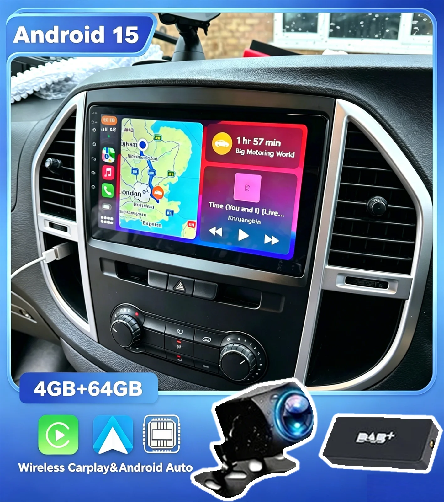 ESSGOO 4+64G Android 15 Autoradio Stereo per Mercedes Benz Vito 3 W447 2014-2020 GPS Auto Navigatore Multimedia Video Carplay 2Din KAM