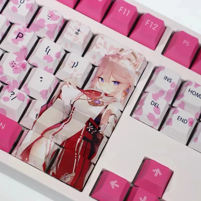 Aksesoris Anime Beauty Yae Miko Keycaps Game Genshin Impact Keycaps Dekorasi Keyboard Cherry High Cosplay Keycap