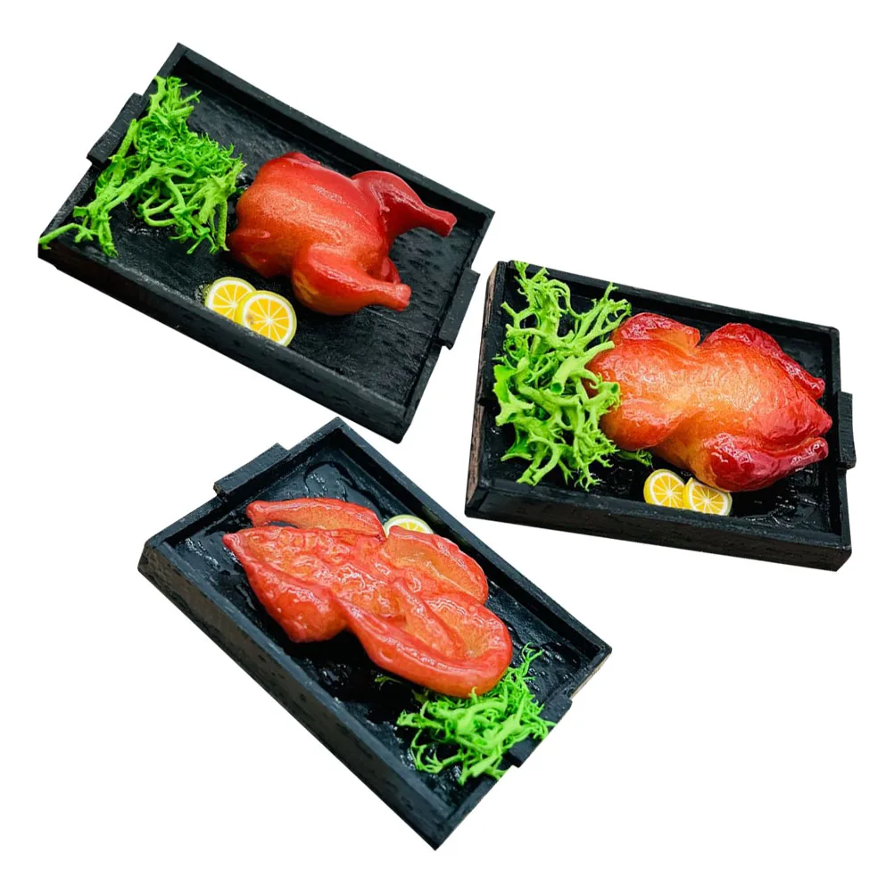 

3 Pcs Miniature Food and Toy Scenes Tiny Toys Ducks Fast Playset for Dollhouse Imitation Roasted Christmas