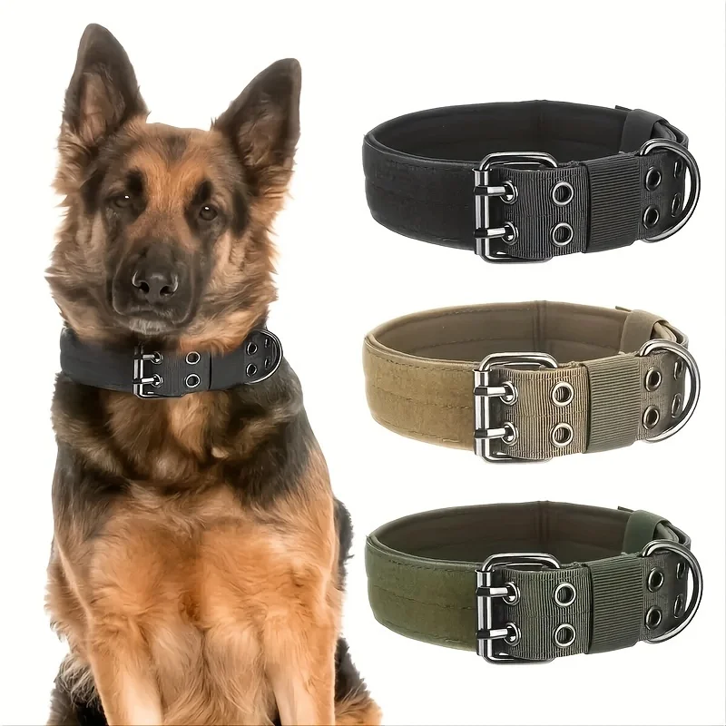 Tactical Pet Dog Collar with Five-Level Adjustable Buckle for Large Dogs, Suitable for Leash Use