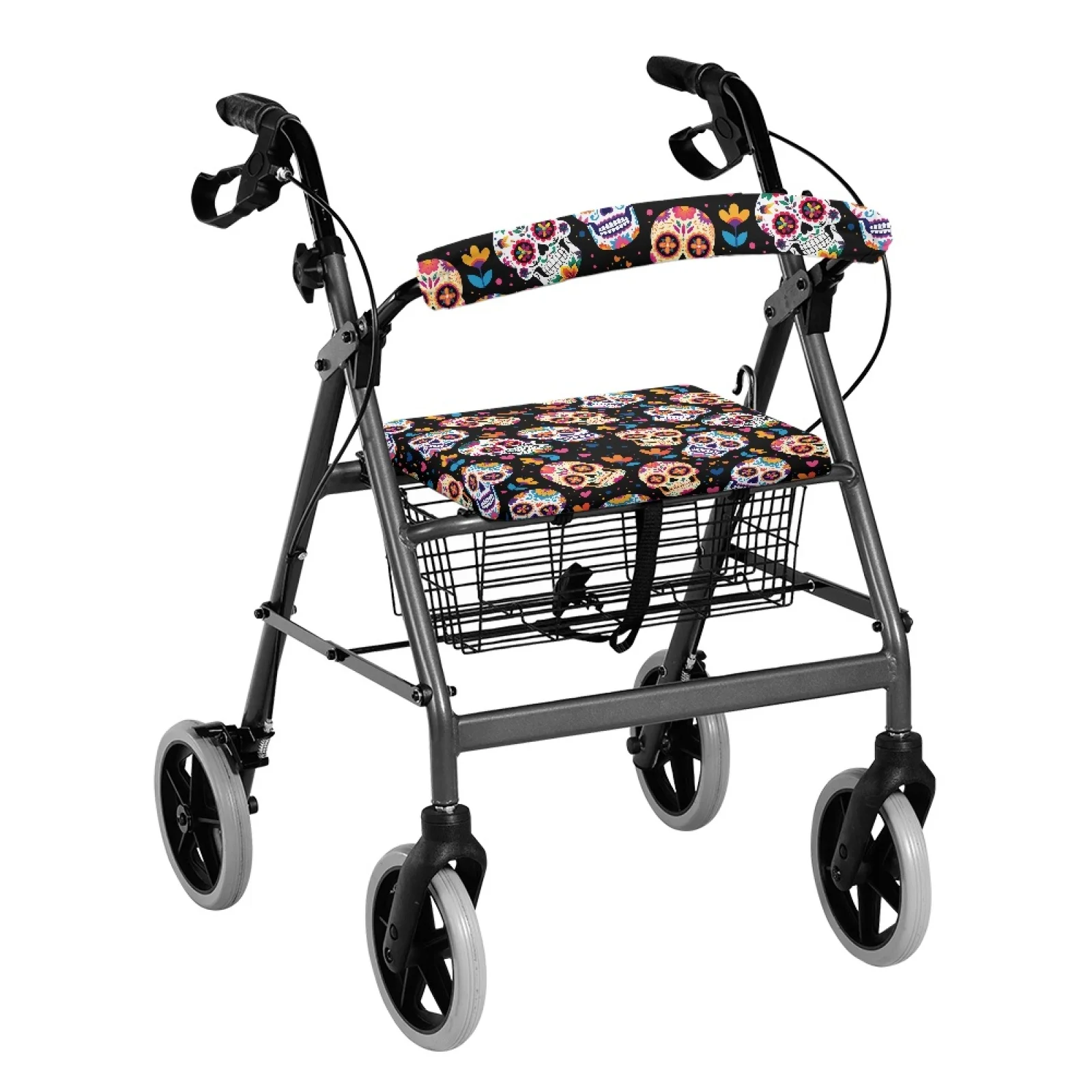 Coloranimal Removable and Washable Reusable 2PCS Walker Seat Cover for Elderly Adults for Street Scenes Sugar Skull