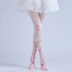 Lolita Cute Sweet Style Pink Printing Pantyhose Girl Lovely Playful Cartoon Carousel Comfortable Velvet Tights Wholesale