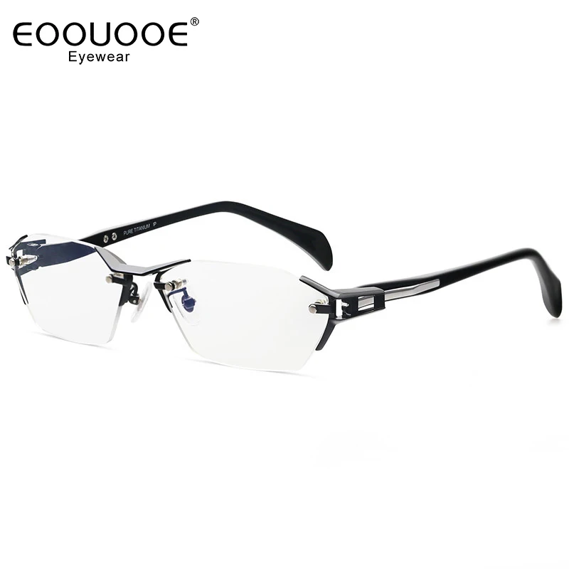 

Eoouooe Men's Glasses Pure Titanium Optics Myopia Screw Reinforcemen Men Clear Lens Anti-Reflection Prescription Rimless Glasse